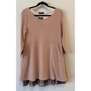 NWT Reborn Mauve A-Line Dress With Plaid Hem & 3/4 Sleeves Small